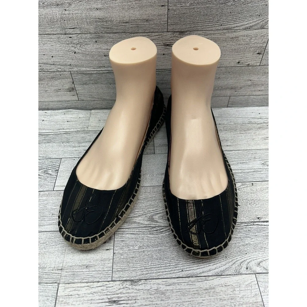 Sam‎ Edelman Jessa Striped Espadrille Flats Casual Black Gold Women's Size 8M